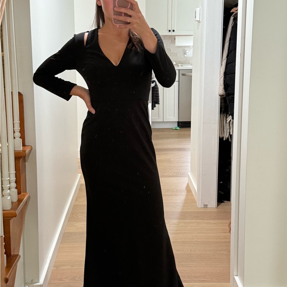 Calvin Klein Black Long Sleeve V-Neck Gown